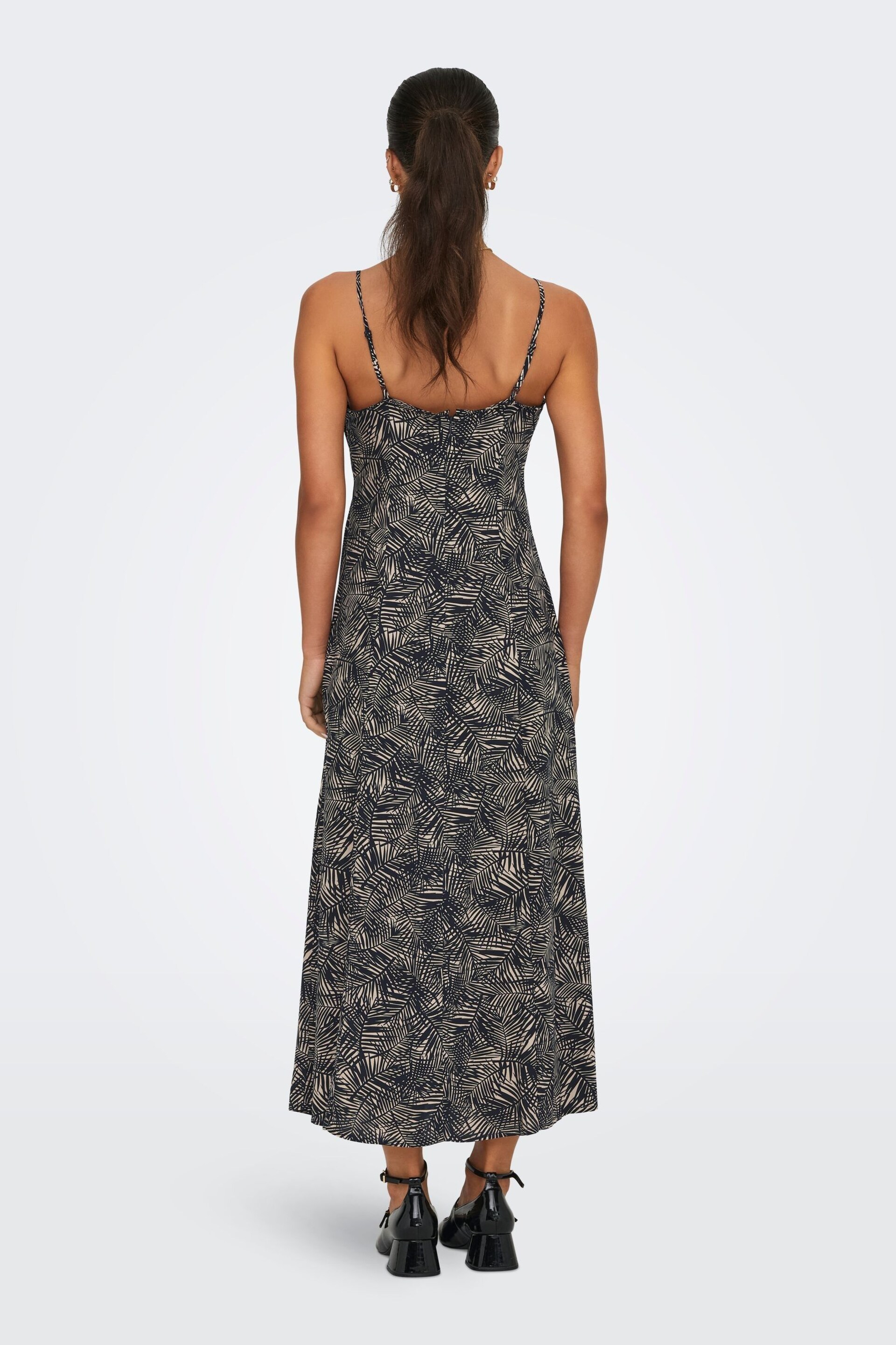 ONLY Blue Palm Print Cami Ruched Midi Dress - Image 3 of 9