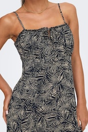 ONLY Blue Palm Print Cami Ruched Midi Dress - Image 4 of 9