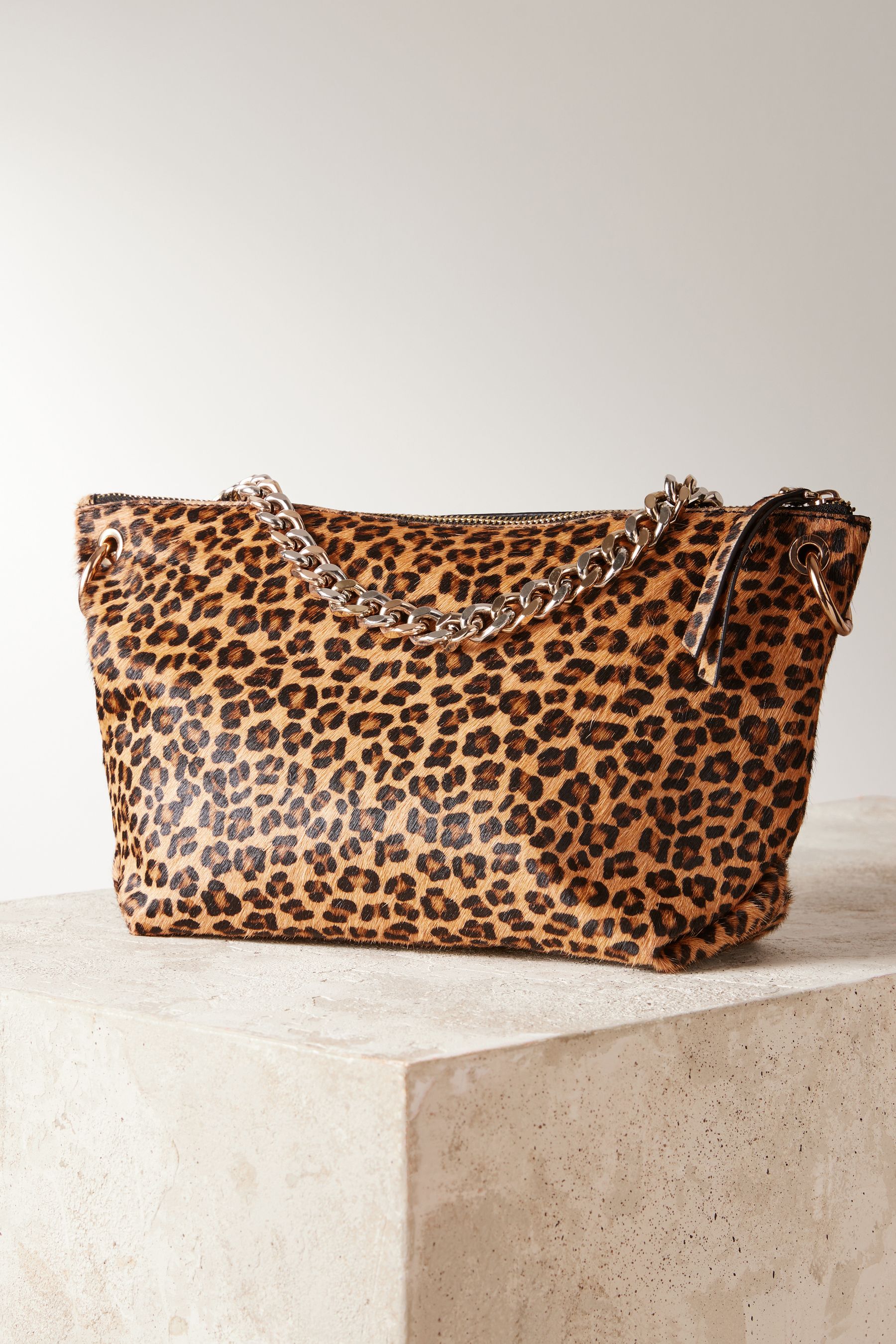 Leopard Leather Oversized Chain Clutch Bag
