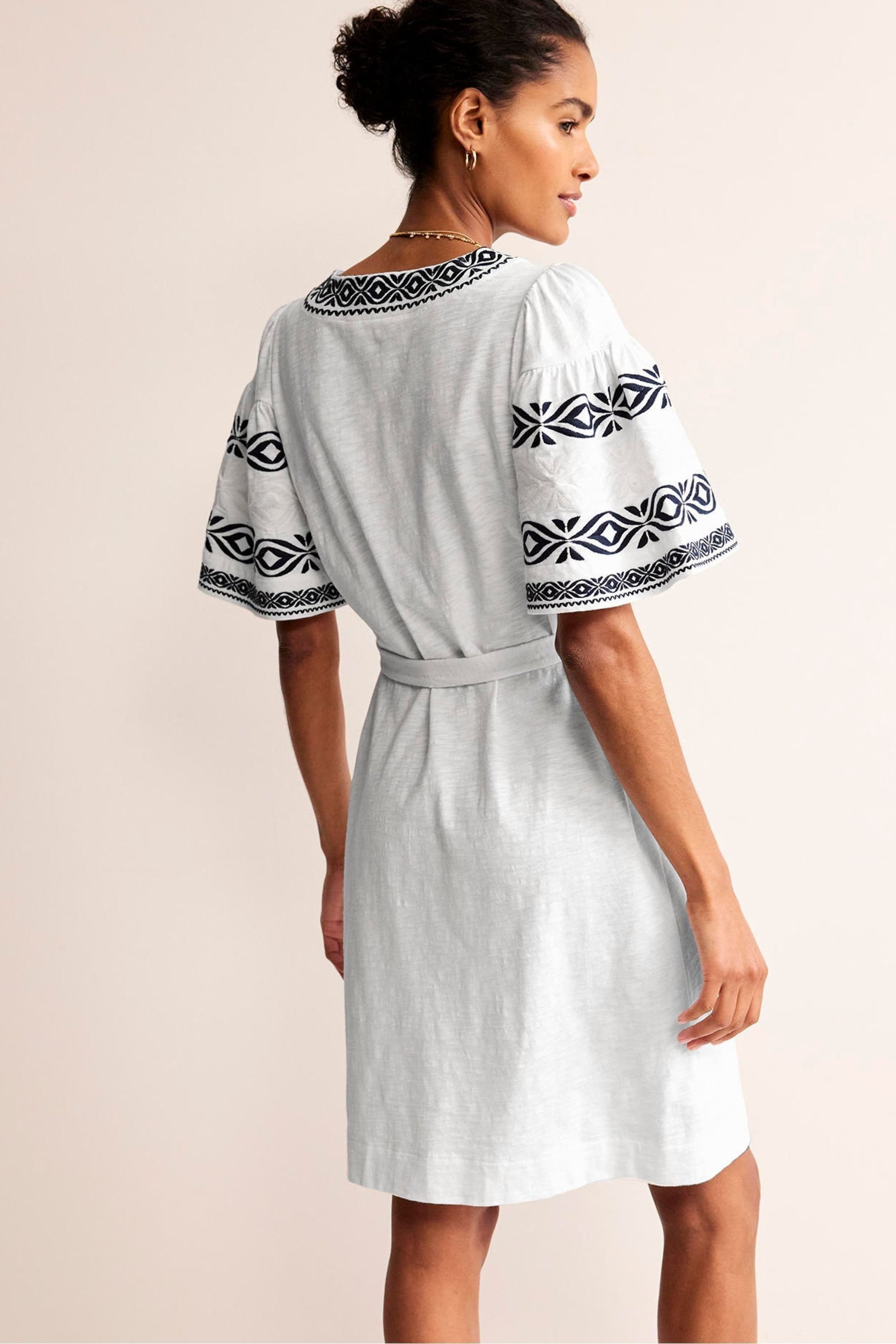Boden White Embroidered Jersey Short Dress - Image 3 of 5