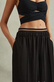 Reiss Black Fleur Petite Waistband Detail Wide Leg Trousers - Image 1 of 7