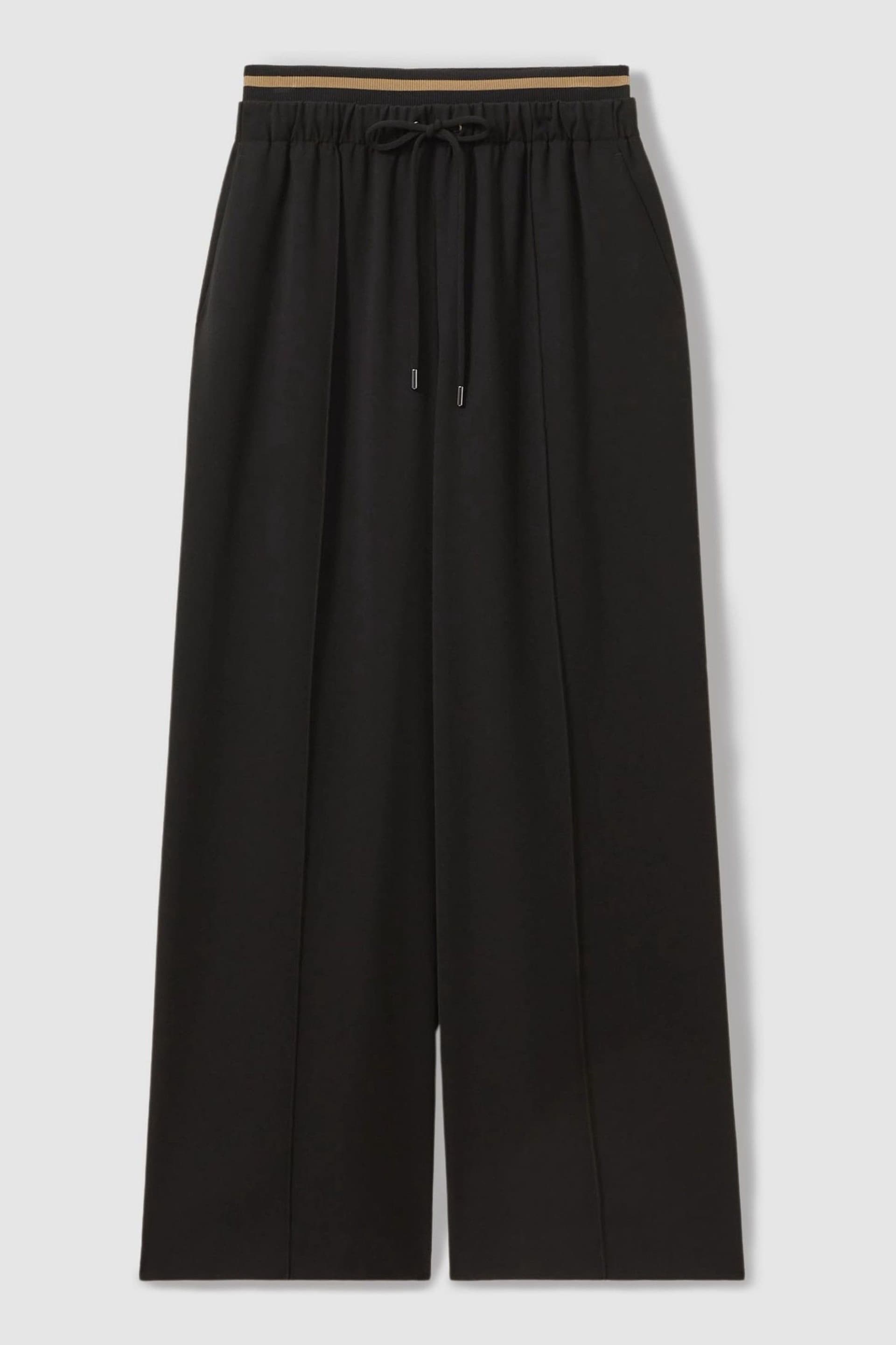 Reiss Black Fleur Petite Waistband Detail Wide Leg Trousers - Image 2 of 7