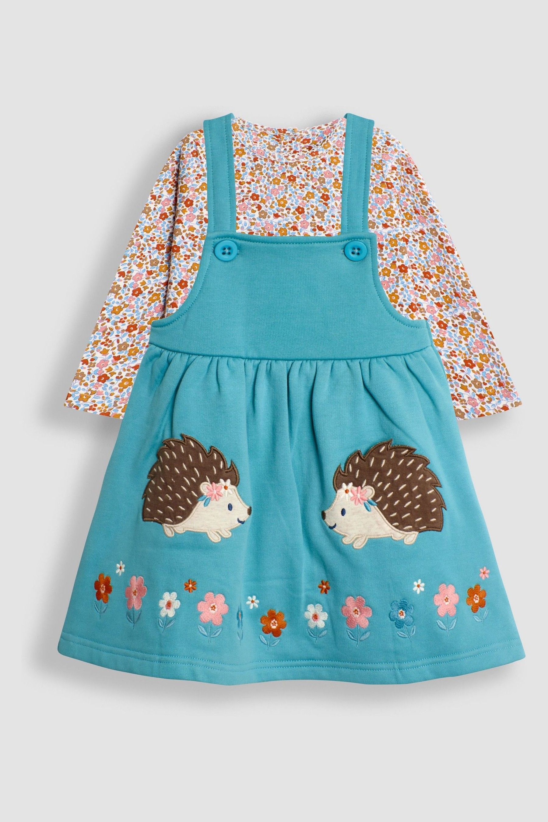 Buy JoJo Maman Bebe Duck Egg Applique Pinafore Dress Top Set from Next Luxembourg