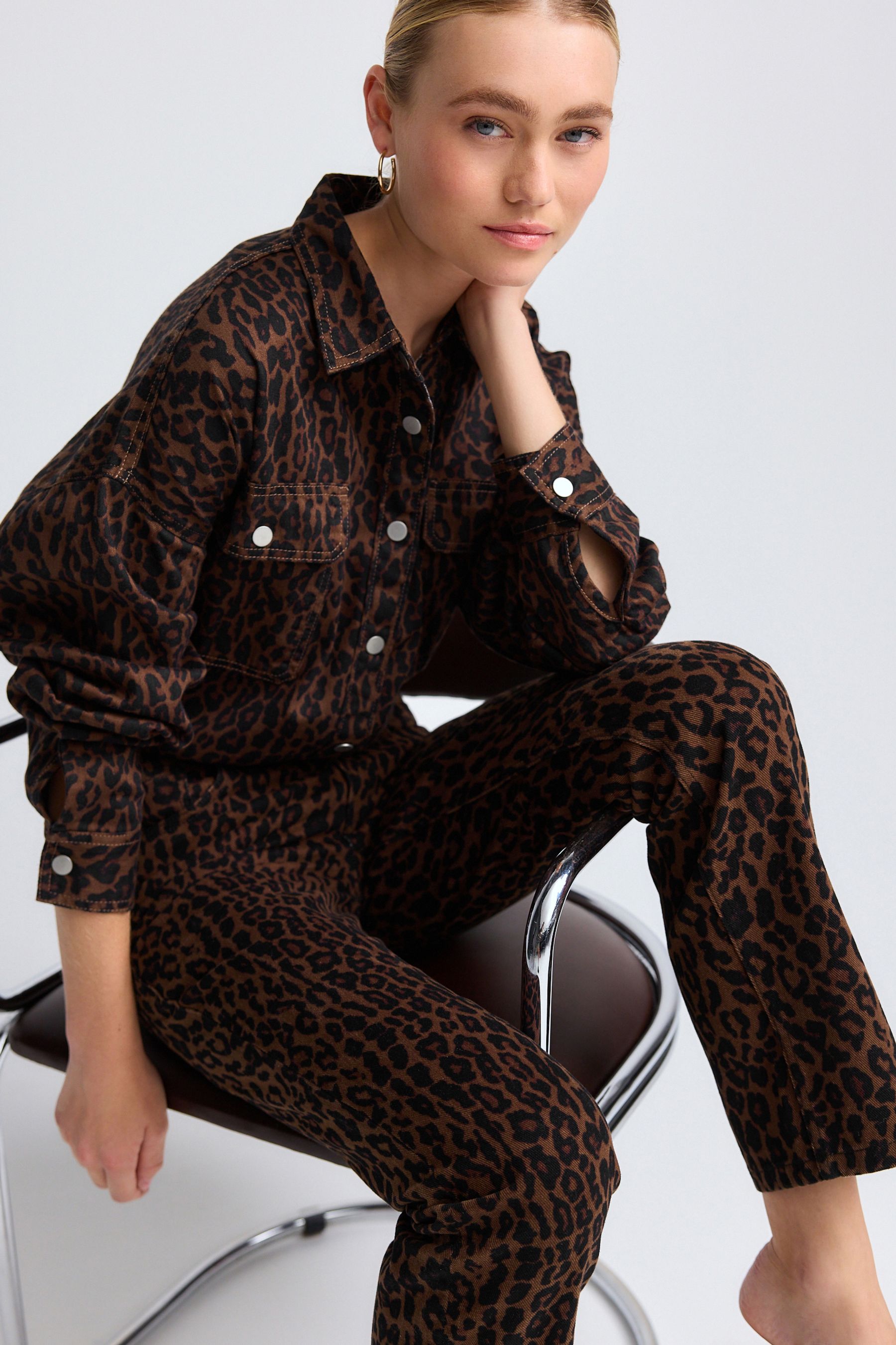 Leopard denim shirt sales