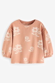 Peach Pink Flower 100% Cotton Long Sleeve Textured Top (3mths-7yrs) - Image 5 of 7