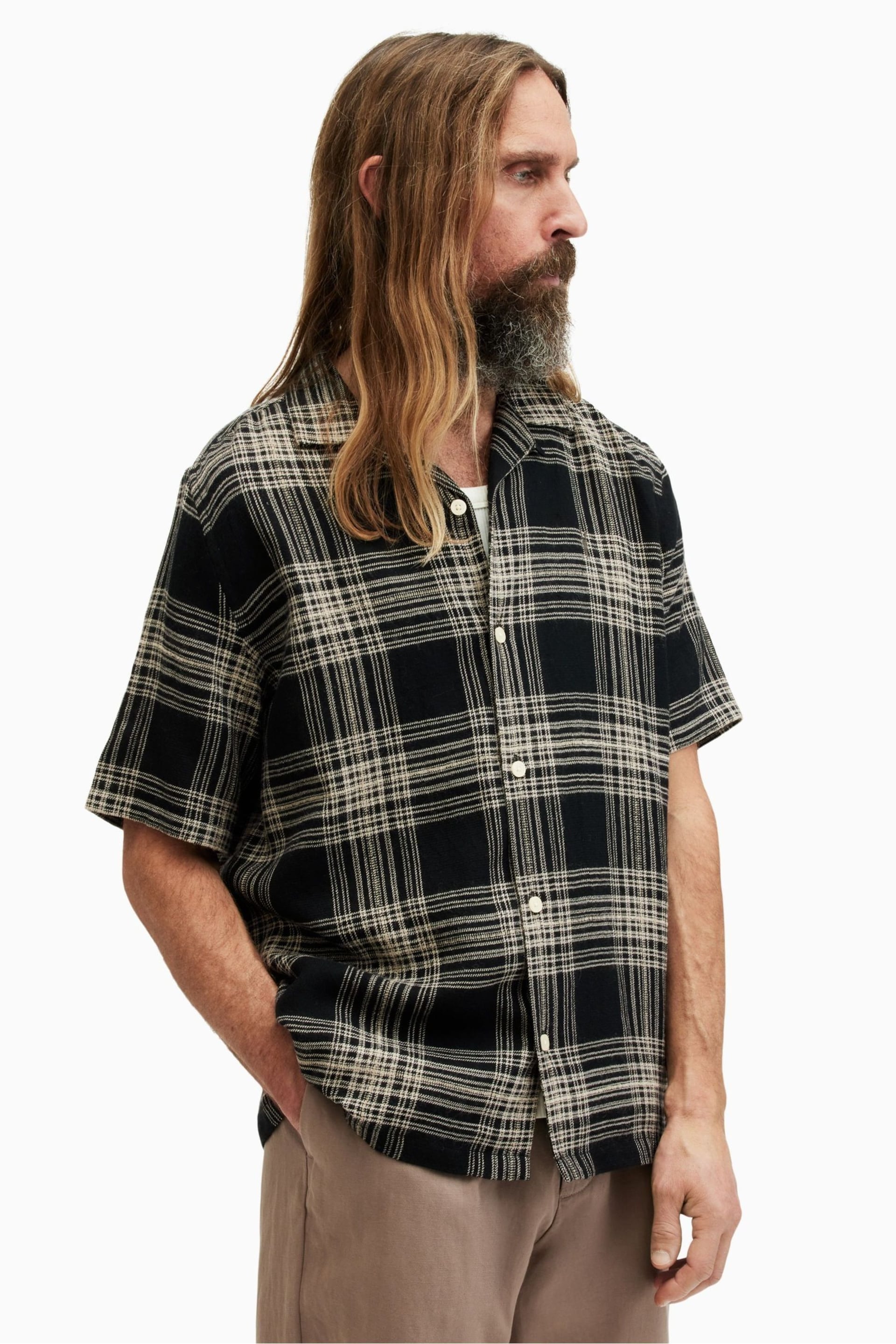 AllSaints Black Padres Short Sleeve Shirt - Image 1 of 6