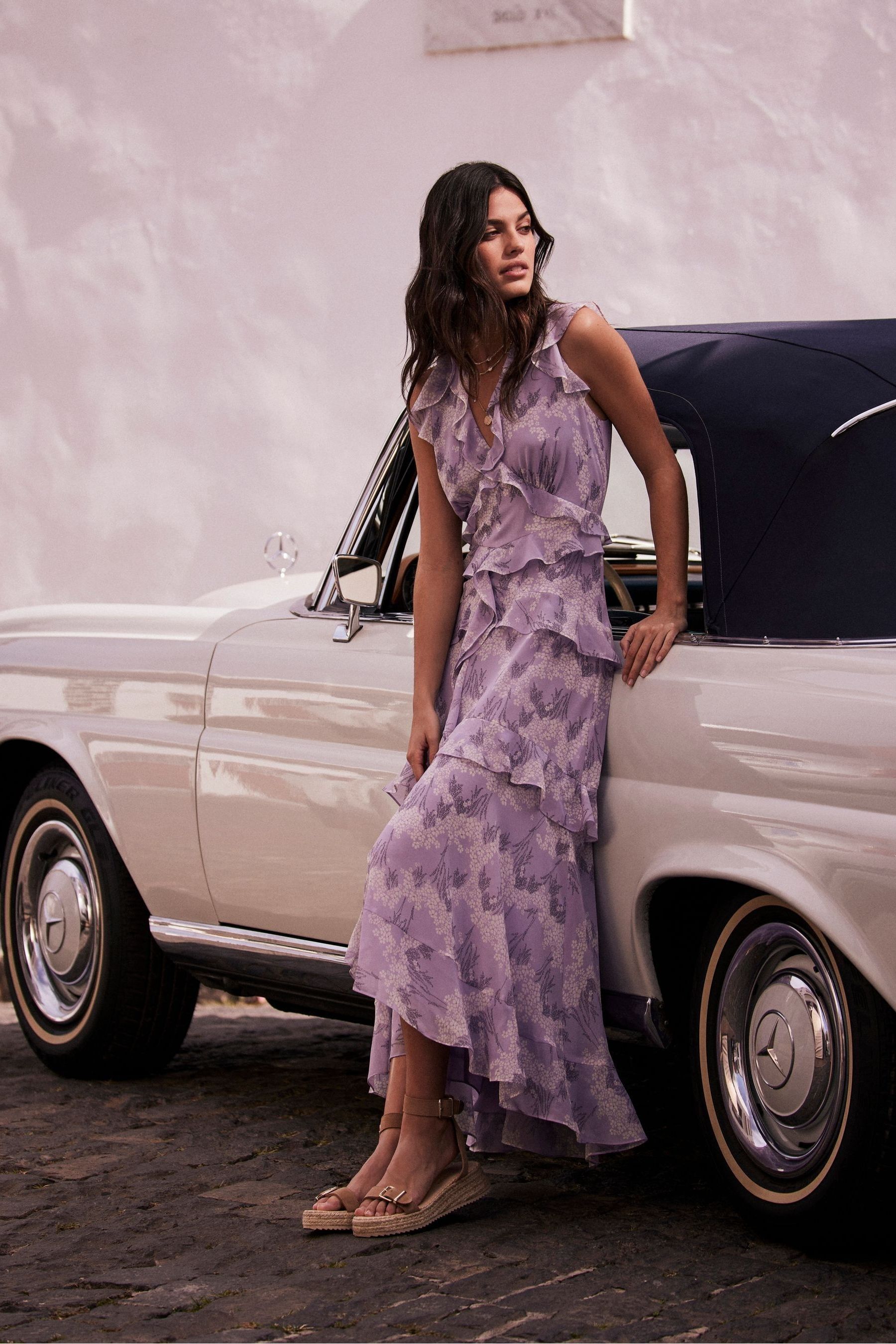 Buy Mint Velvet Purple Floral Ruffle Maxi Dress from Next Luxembourg