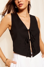 Friends Like These Black Linen Tie Front Waistcoat - Image 2 of 4