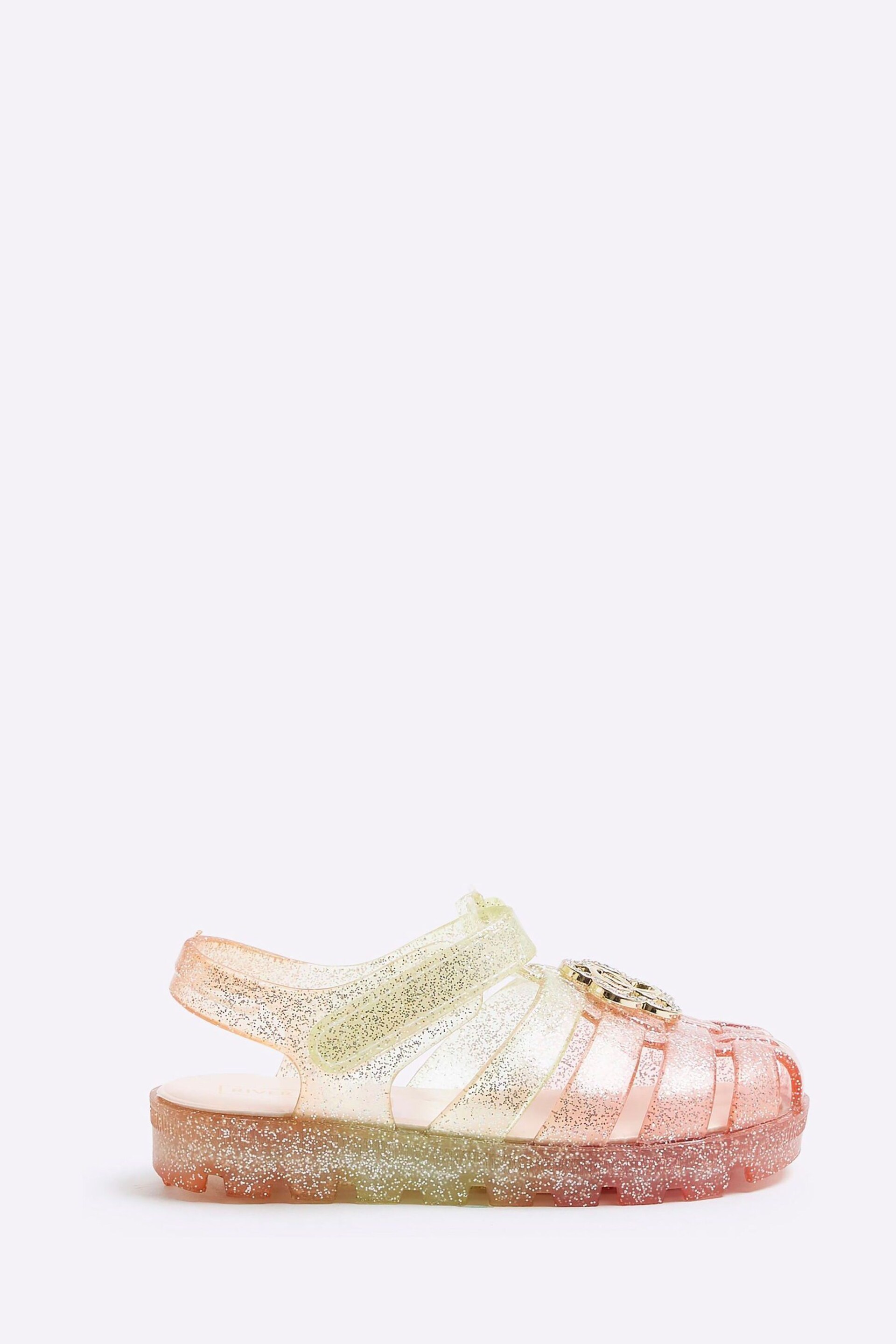 River Island Natural Girls Rainbow Flower Jelly Sandals - Image 1 of 3