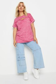 Yours Curve Pink Acid Wash Cut Out T-Shirt - Image 2 of 5