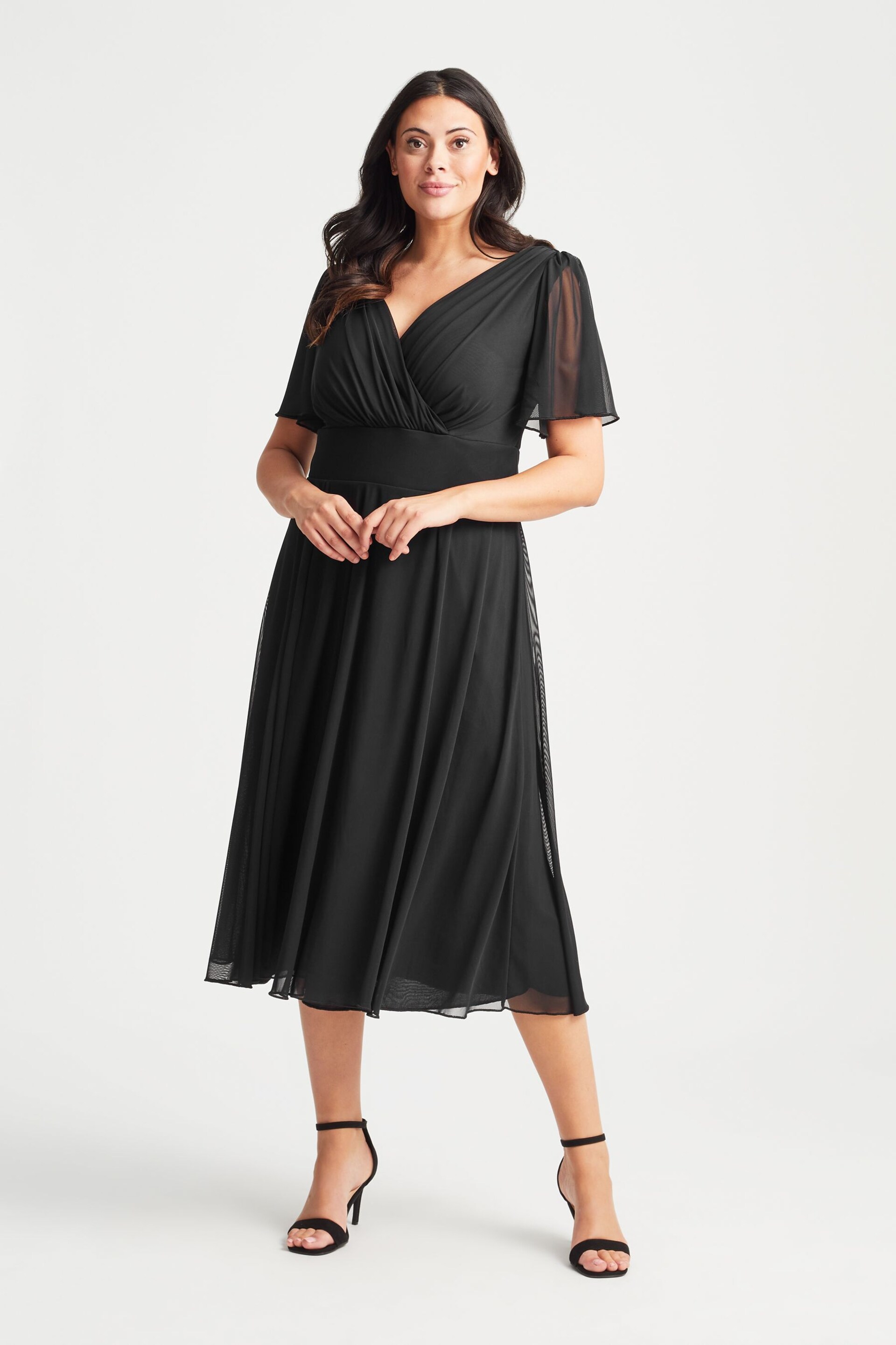 Scarlett & Jo Black Victoria Angel Sleeve Mesh Midi long Dress - Image 1 of 5