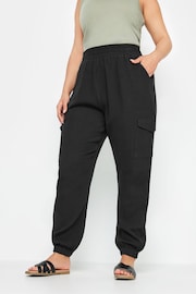 Yours Curve Black Cheesecloth Cuffed Joggers - Image 1 of 5