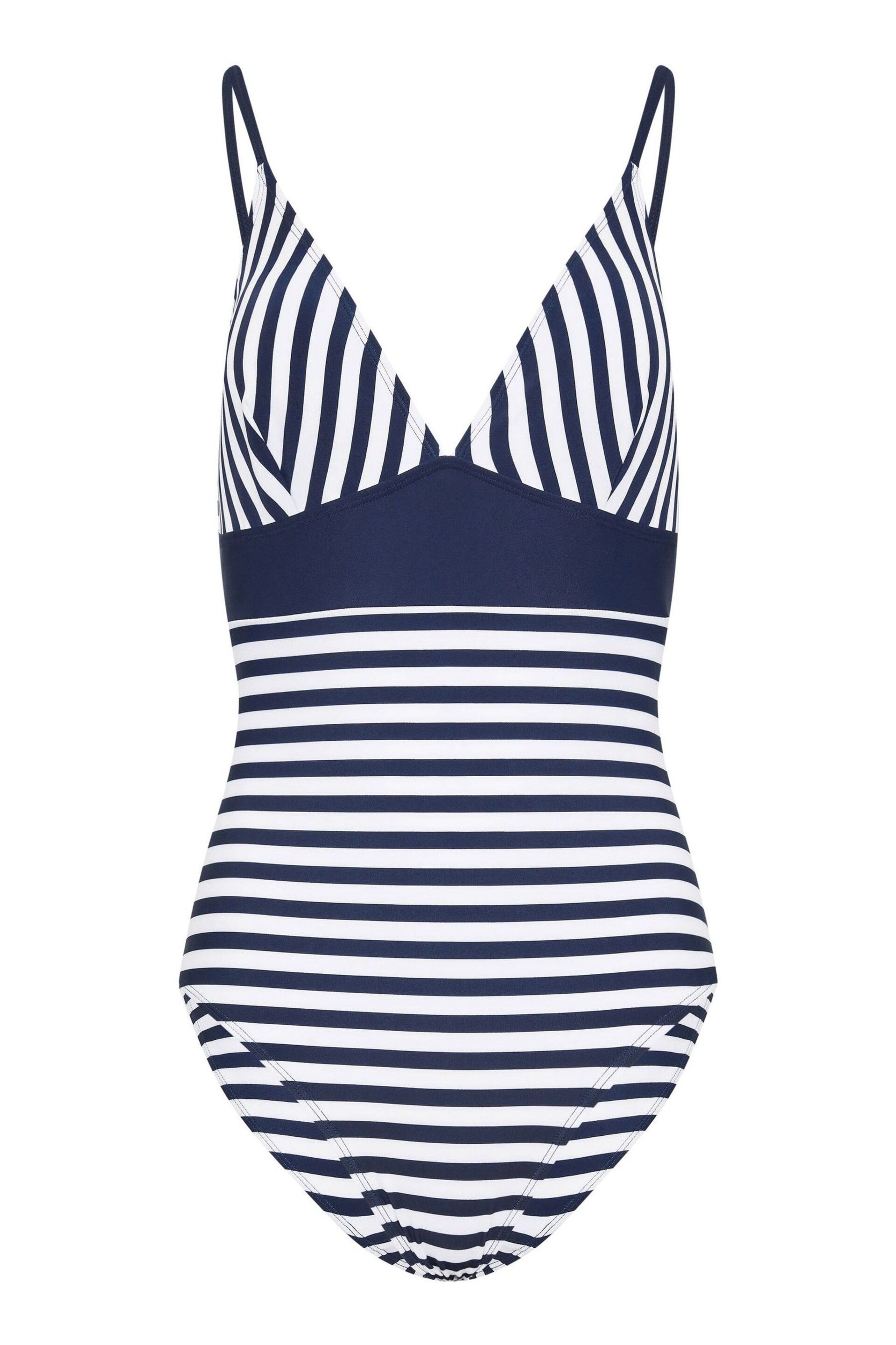 Long Tall Sally Blue LTS Tall Navy Blue Stripe V-Neck Swimsuit - Image 5 of 6