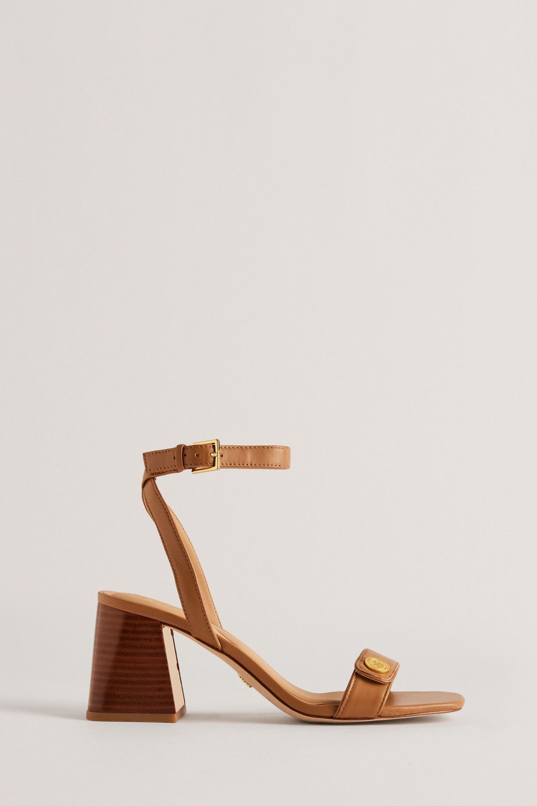 Buy Ted Baker Brown Milliiy Mid Block Heel Sandals With Signature Coin from Next Luxembourg