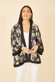 Mela Black Floral Satin Kimono - Image 1 of 4