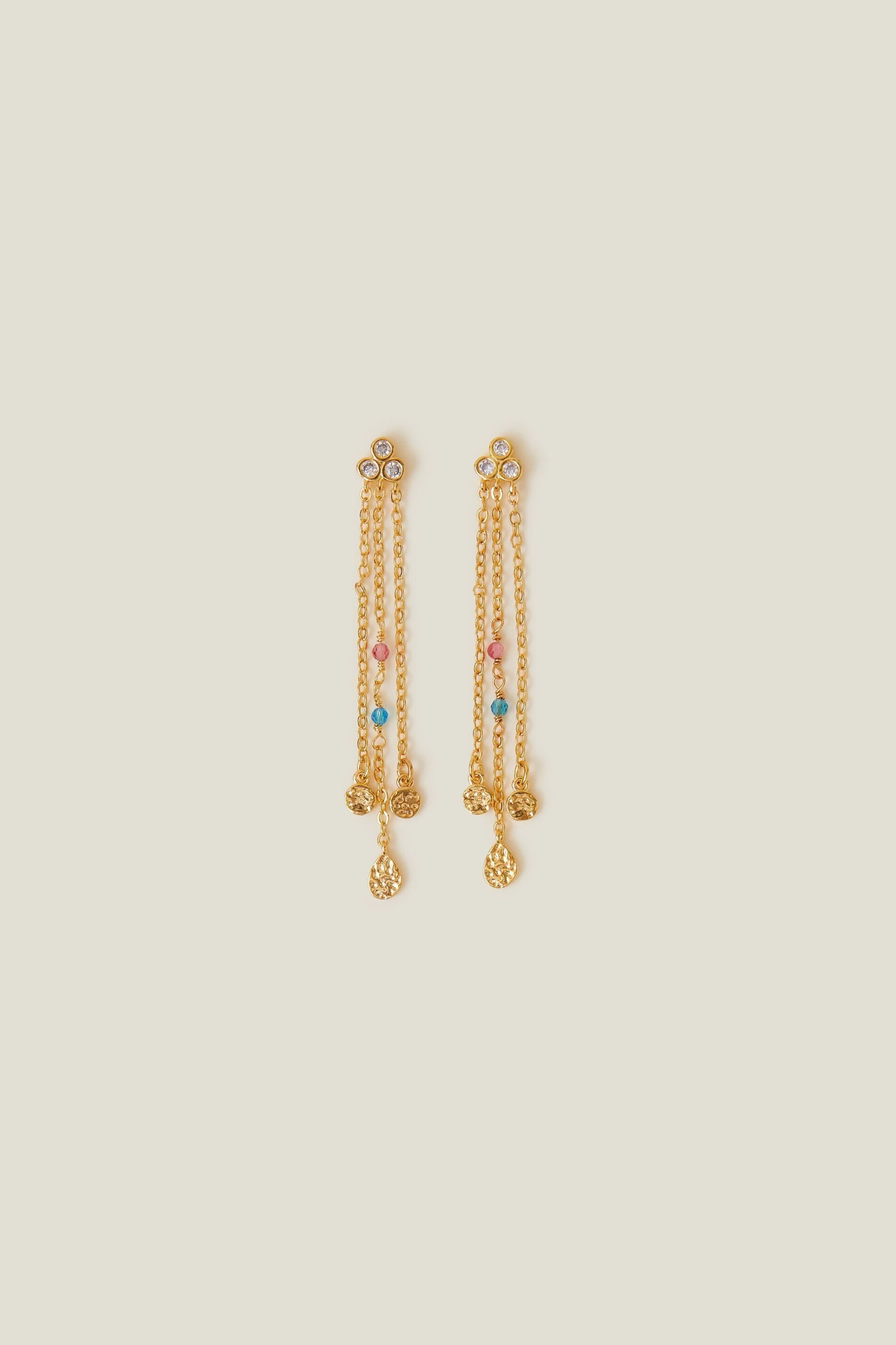 Accessorize 14ct Gold Plated Tone Beaded Long Drop Earrings - Image 1 of 3