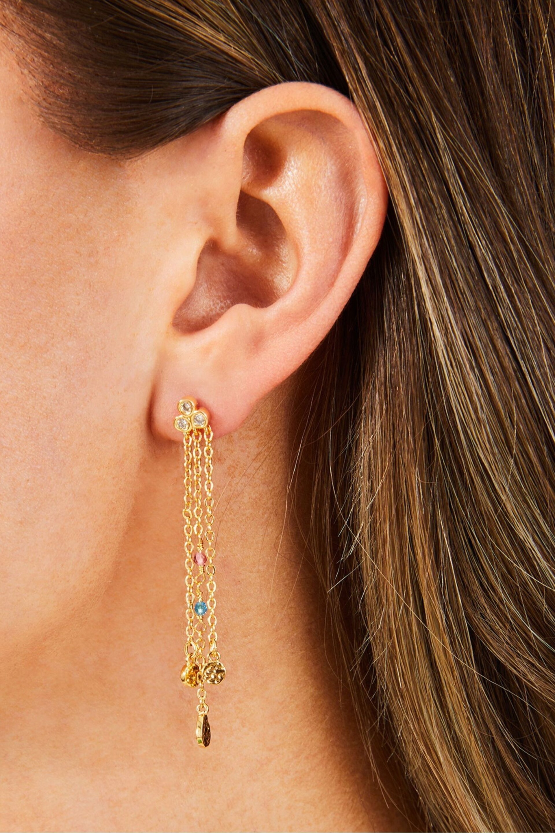 Accessorize 14ct Gold Plated Tone Beaded Long Drop Earrings - Image 3 of 3