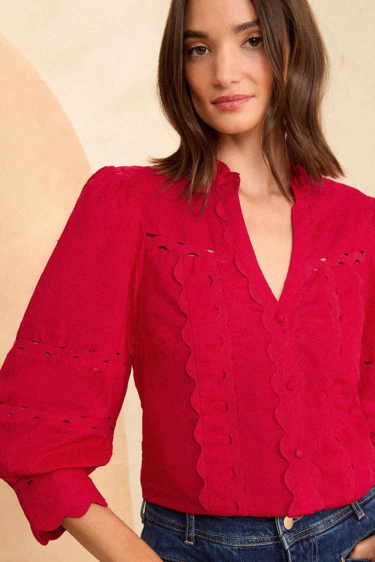 Love & Roses V Neck Ric Rac Trim Blouse - Image 1 of 4