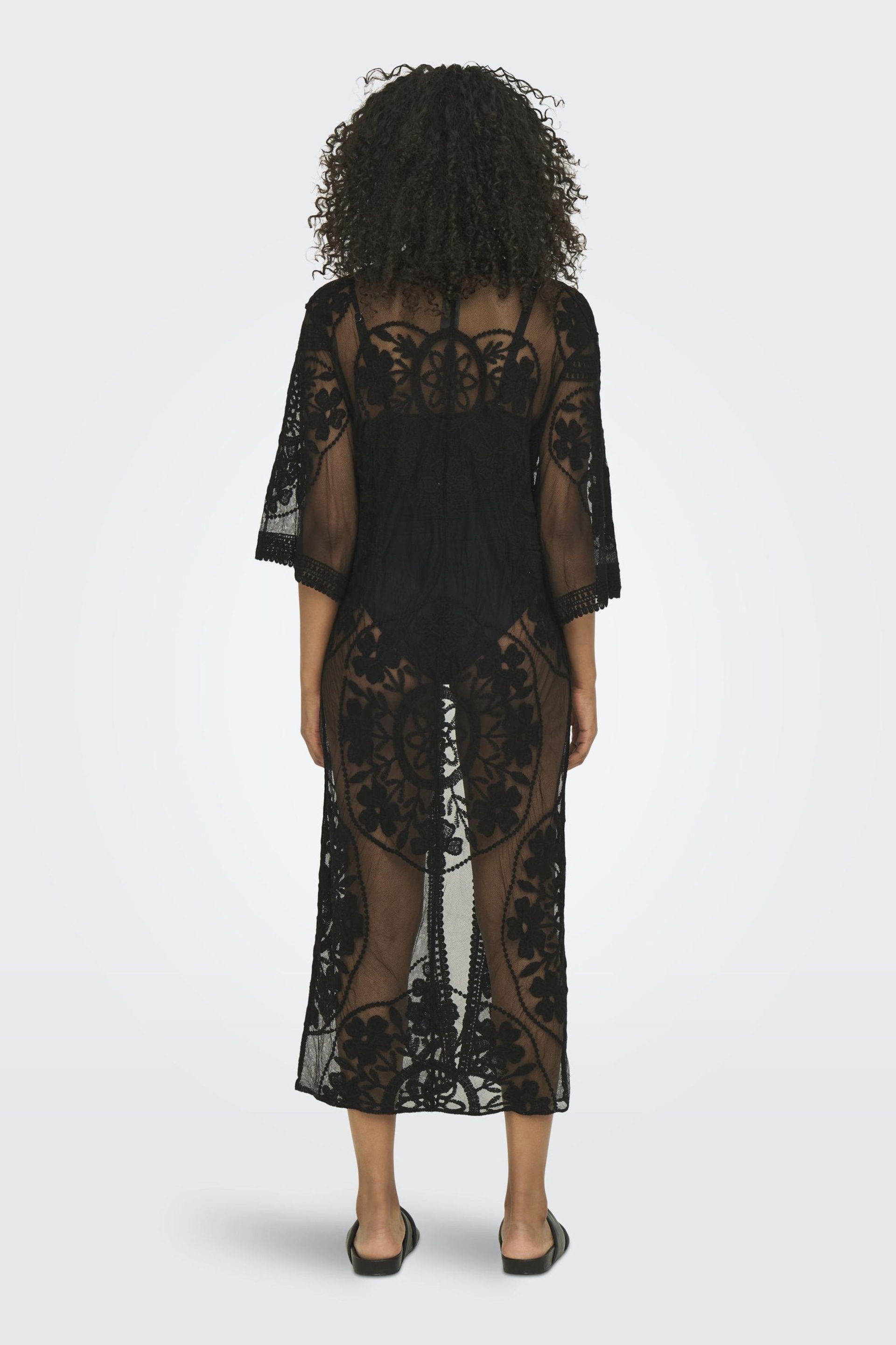 ONLY Black Embroidered Maxi Beach Cover-Up Kaftan - Image 2 of 7