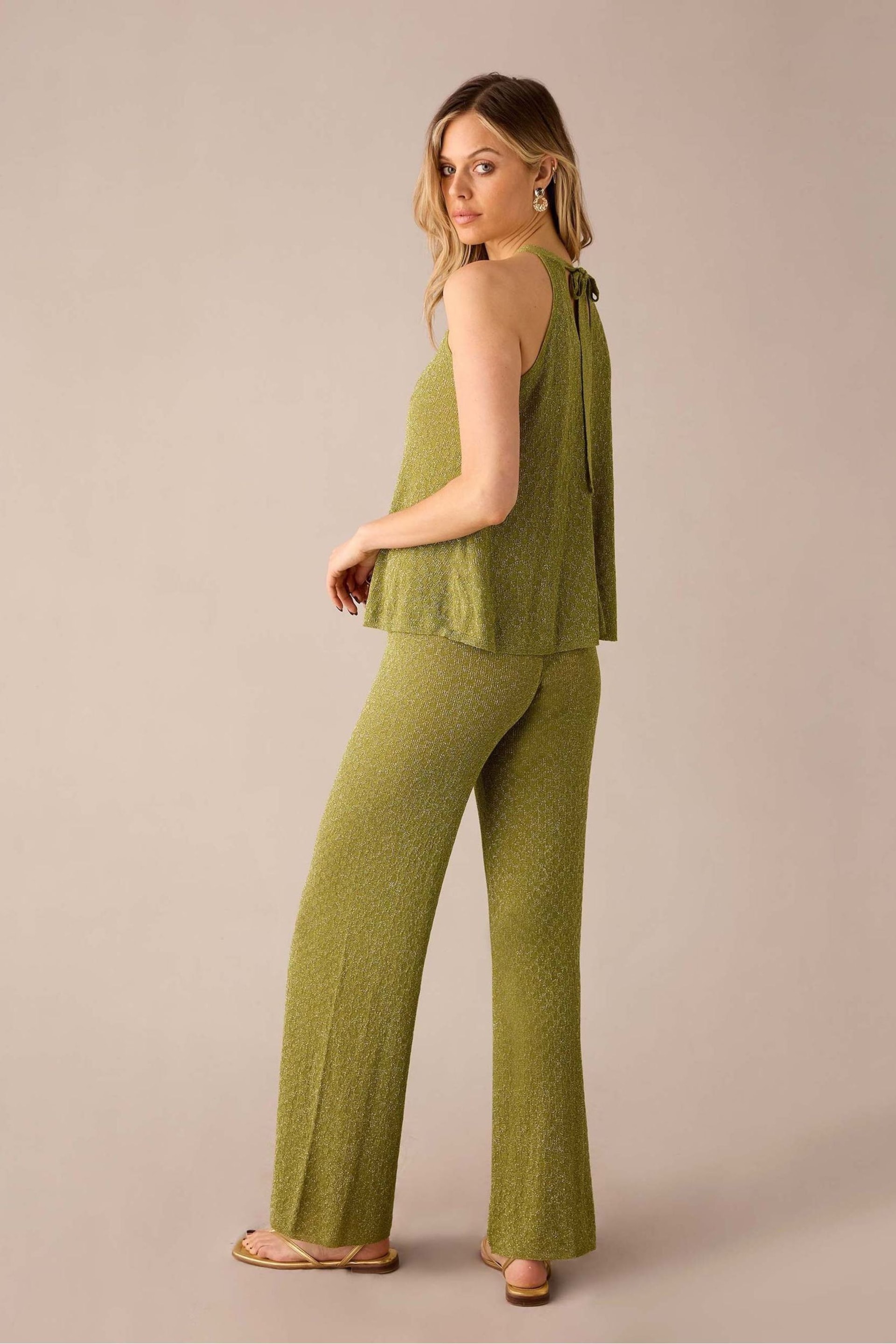 Ro&Zo Green Sheer Sparkle Knit Flared Trousers - Image 4 of 7