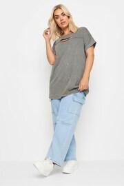 Yours Curve Grey Acid Wash Cut Out T-Shirt - Image 2 of 5