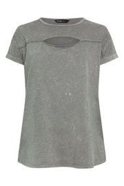Yours Curve Grey Acid Wash Cut Out T-Shirt - Image 5 of 5