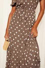 Friends Like These Brown Button Through Puff Sleeve Midi Dress - Image 2 of 4