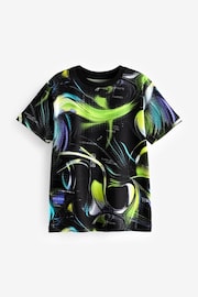 Black/Green Swirl All-Over Print Short Sleeves 100% Cotton T-Shirt (3-16yrs) - Image 1 of 3