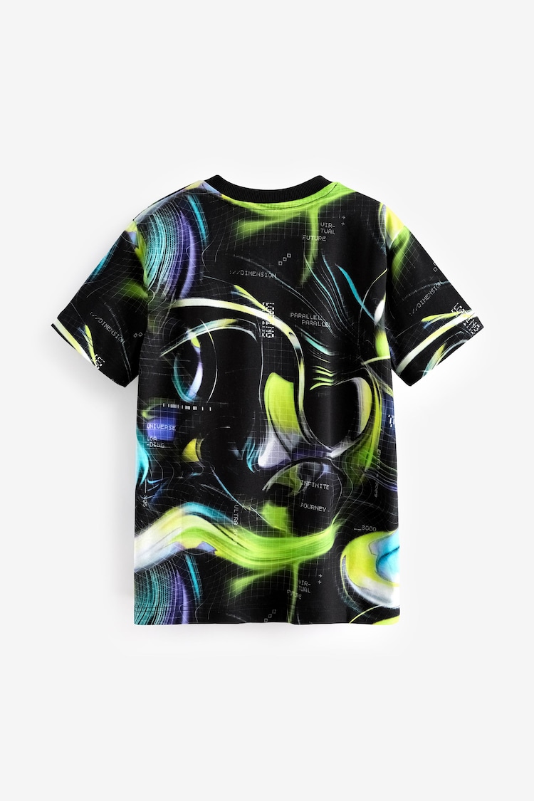 Black/Green Swirl All-Over Print Short Sleeve 100% Cotton T-Shirt (3-16yrs) - Image 2 of 3