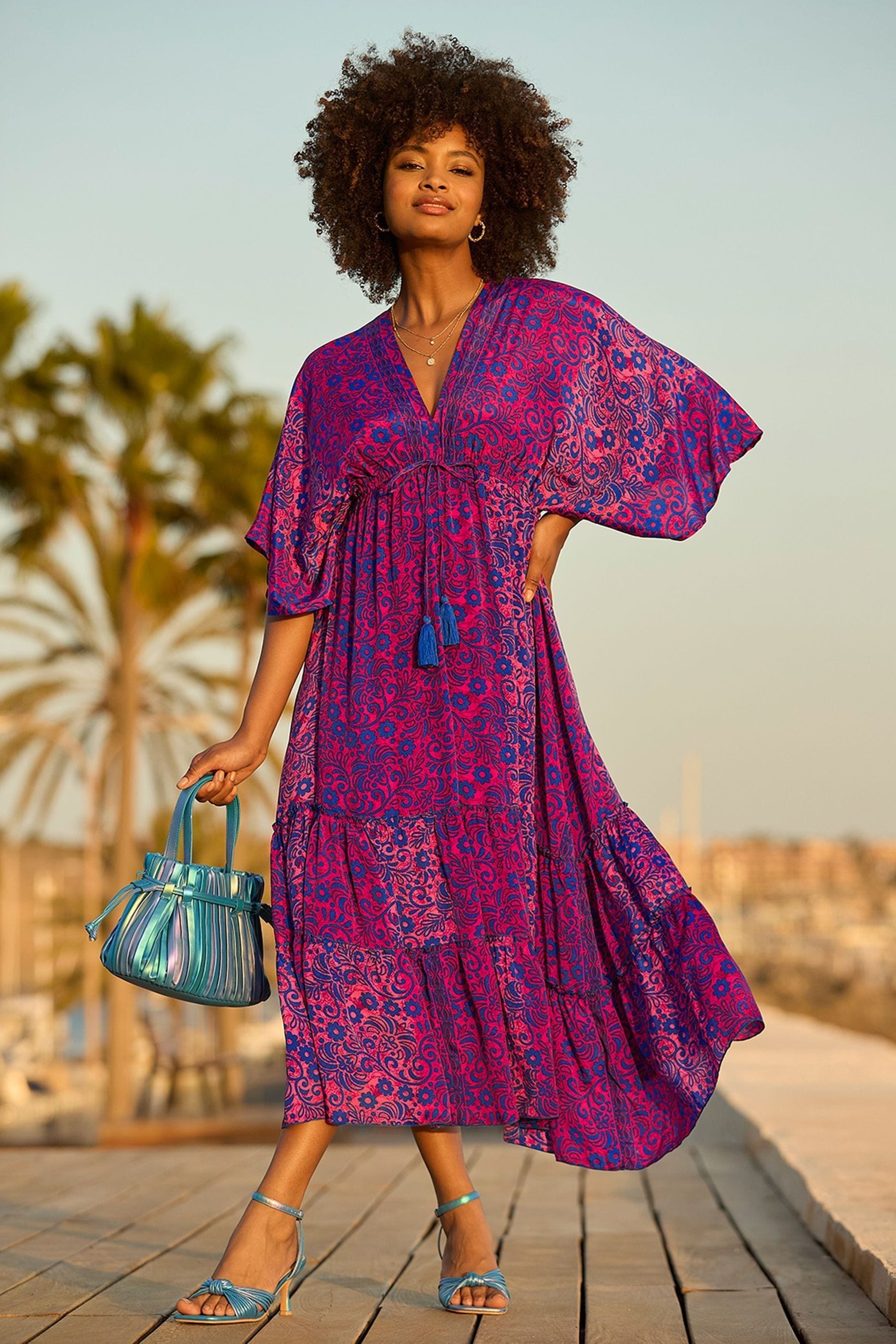 Pink tiered maxi dress top
