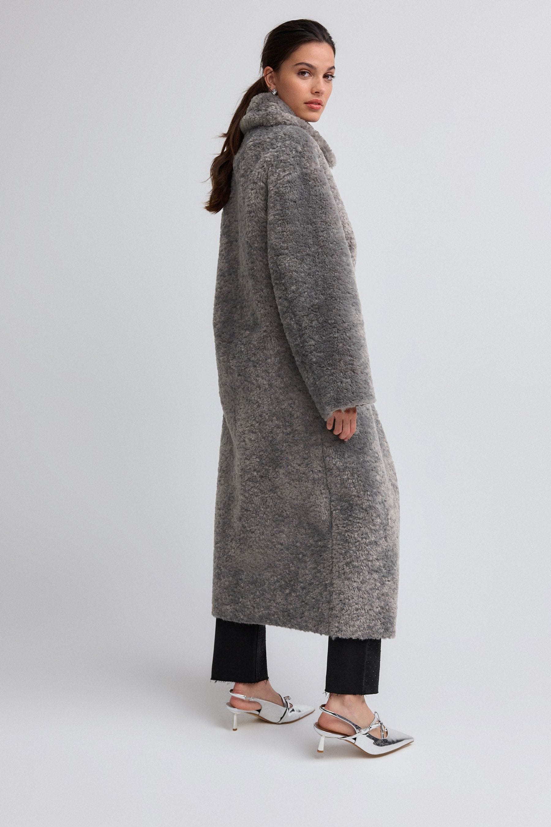 Buy Grey Teddy Borg Coat from Next Luxembourg