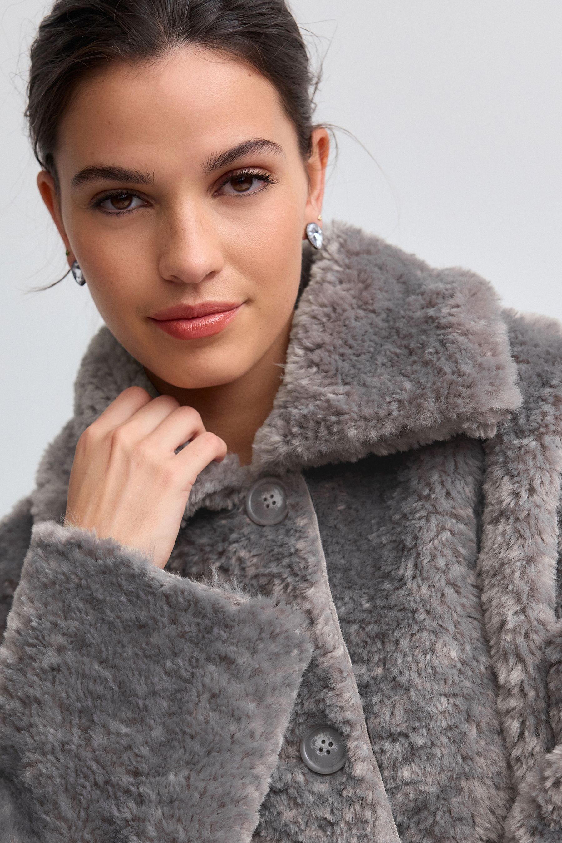 Buy Grey Teddy Borg Coat from Next Austria