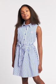U.S. Polo Assn. Girls Blue Striped Sleeveless Shirt Dress - Image 1 of 6