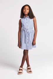 U.S. Polo Assn. Girls Blue Striped Sleeveless Shirt Dress - Image 2 of 6
