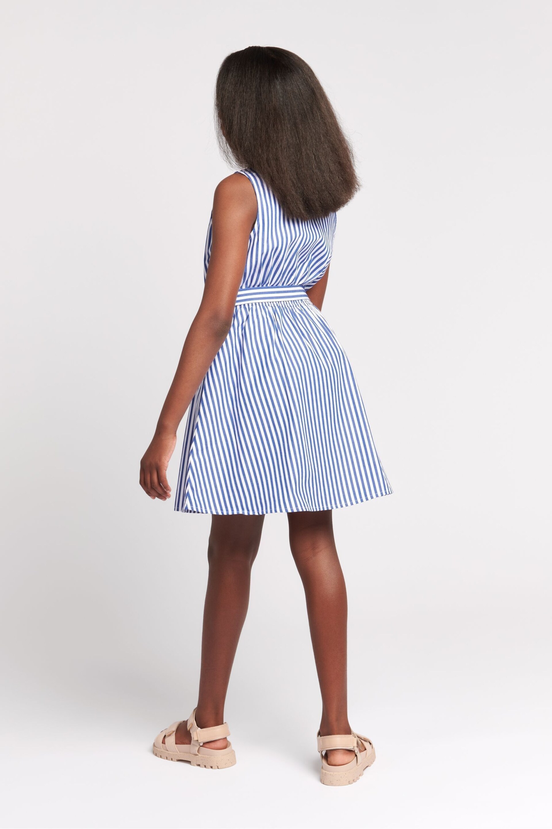 U.S. Polo Assn. Girls Blue Striped Sleeveless Shirt Dress - Image 3 of 6