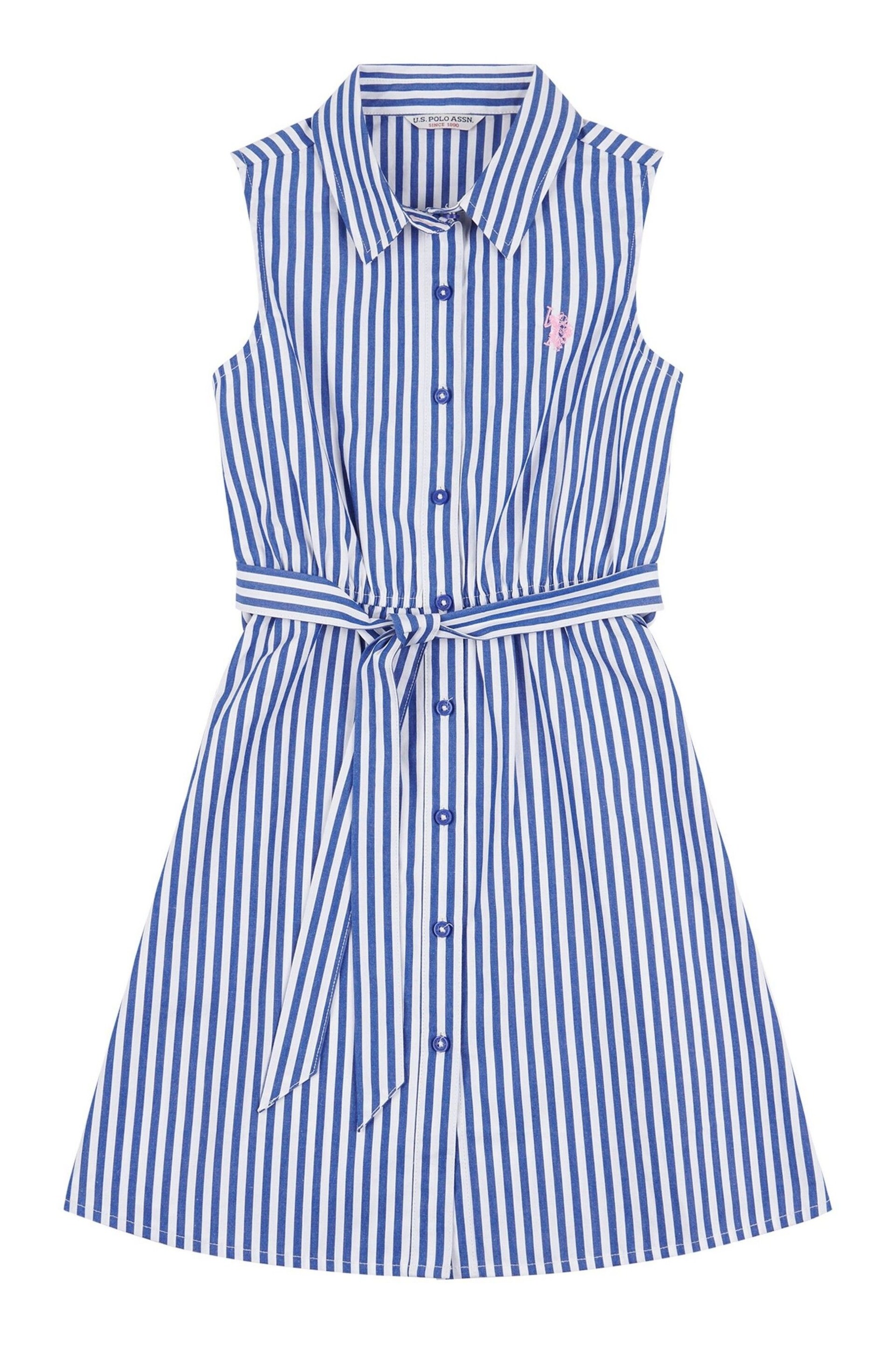 U.S. Polo Assn. Girls Blue Striped Sleeveless Shirt Dress - Image 5 of 6