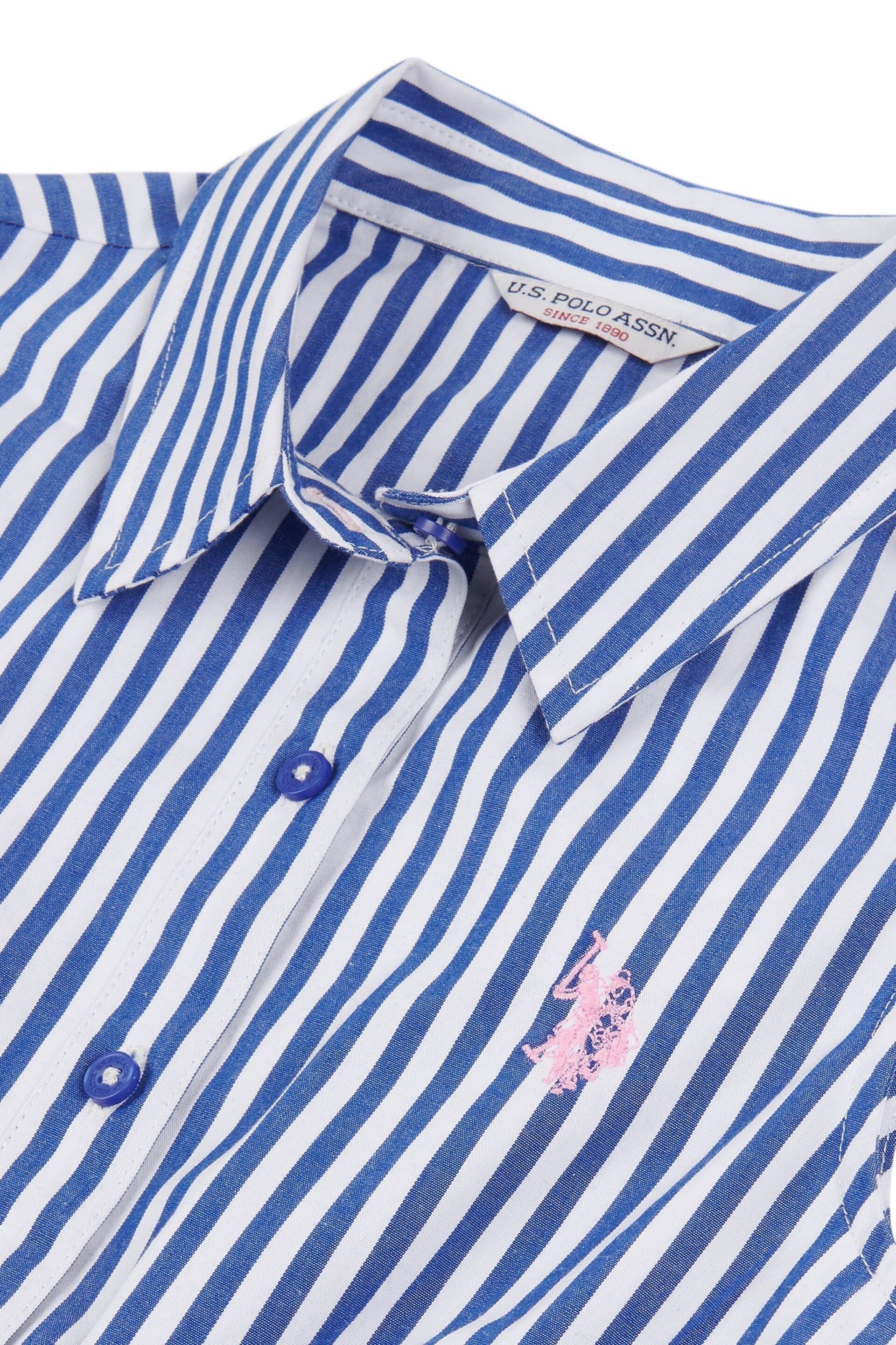 U.S. Polo Assn. Girls Blue Striped Sleeveless Shirt Dress - Image 6 of 6