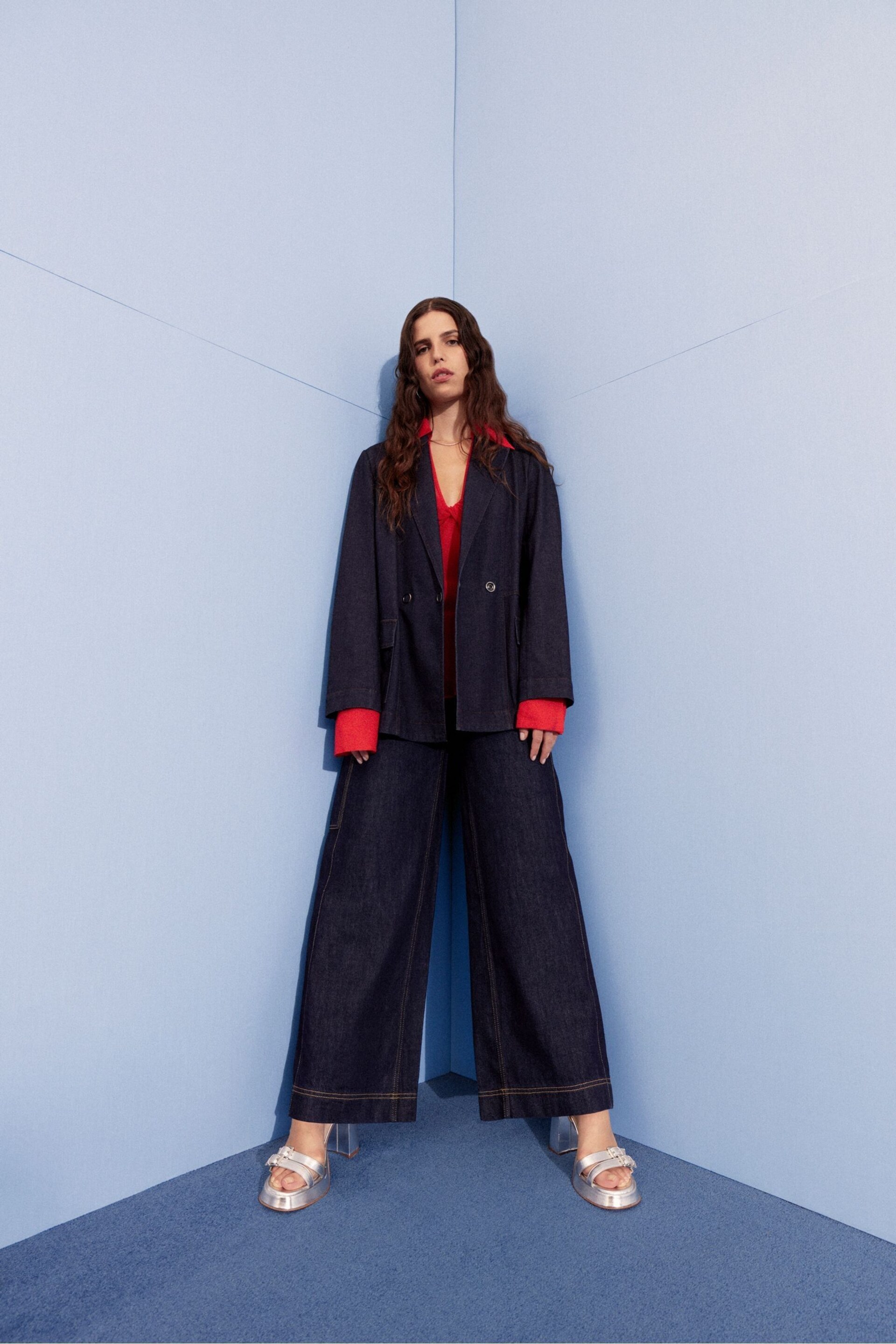 Whistles Blue Joanna Denim Straight Trousers - Image 2 of 5