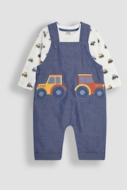 JoJo Maman Bébé Chambray Tractor Appliqué Pocket Dungarees and Top Set - Image 1 of 6