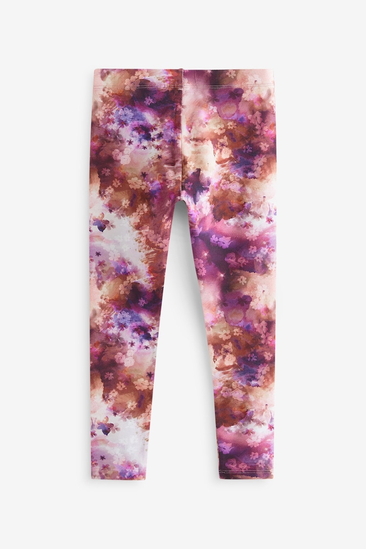 Purple/Pink Floral Printed Leggings (3-16yrs) - Image 2 of 3