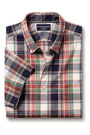 Charles Tyrwhitt Red Check Short Sleeve Noniron Stretch Poplin Slub 100% Cotton Shirt - Image 4 of 6