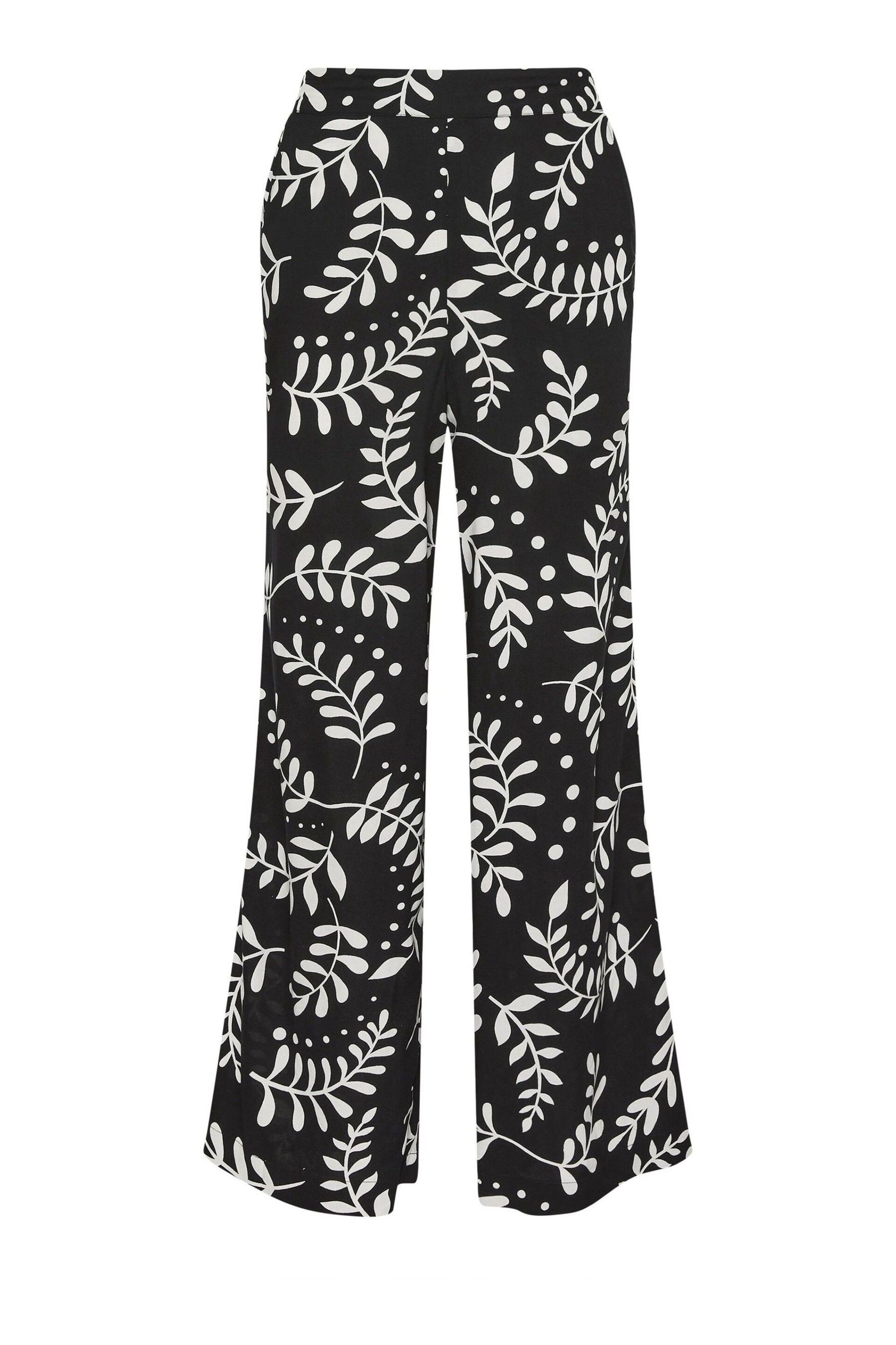 PixieGirl Petite Black Leaf Print Wide Leg Trousers - Image 6 of 6