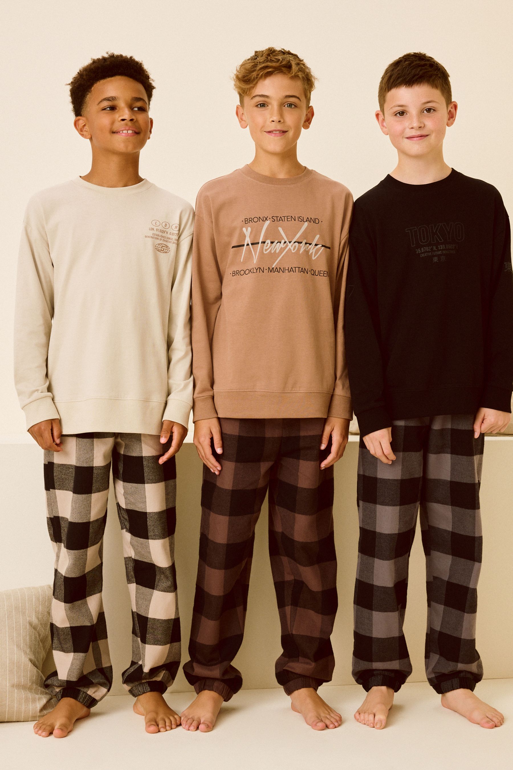 Neutral Black Woven Check 100 Cotton Pyjamas 3 Pack 3 16yrs