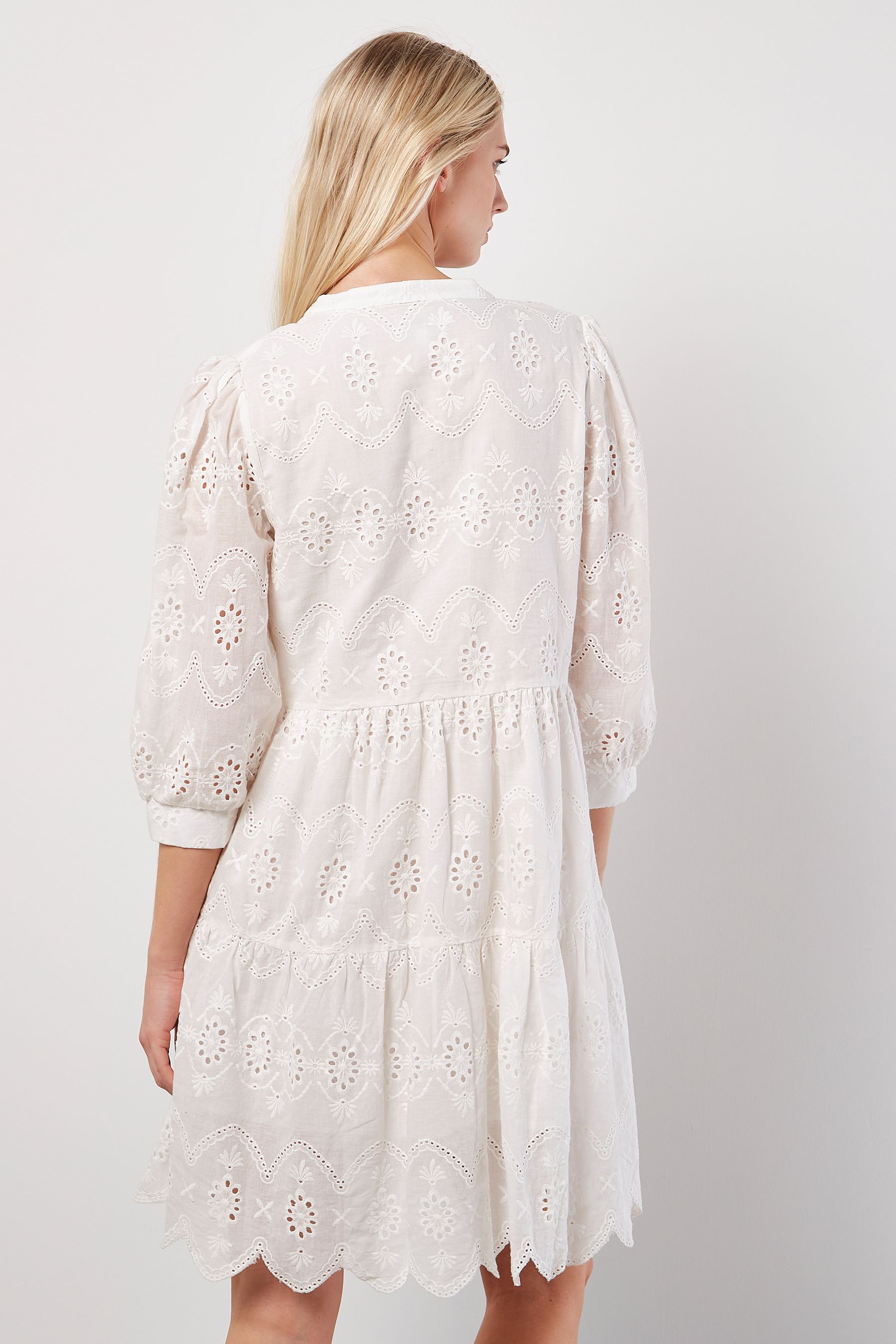 Buy Apricot White 100 Cotton Broderie Anglaise Tiered Mini Dress from the Next UK online shop