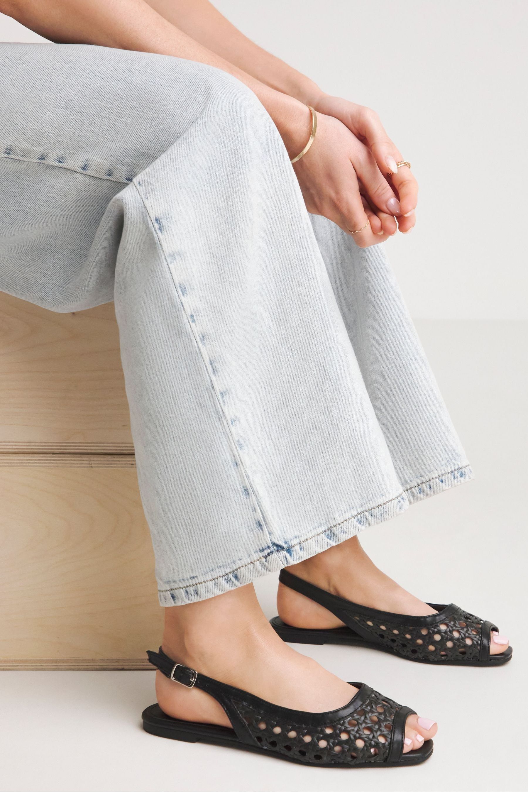 Simply Be Black Slingback Peep Toe Flat Sandals
