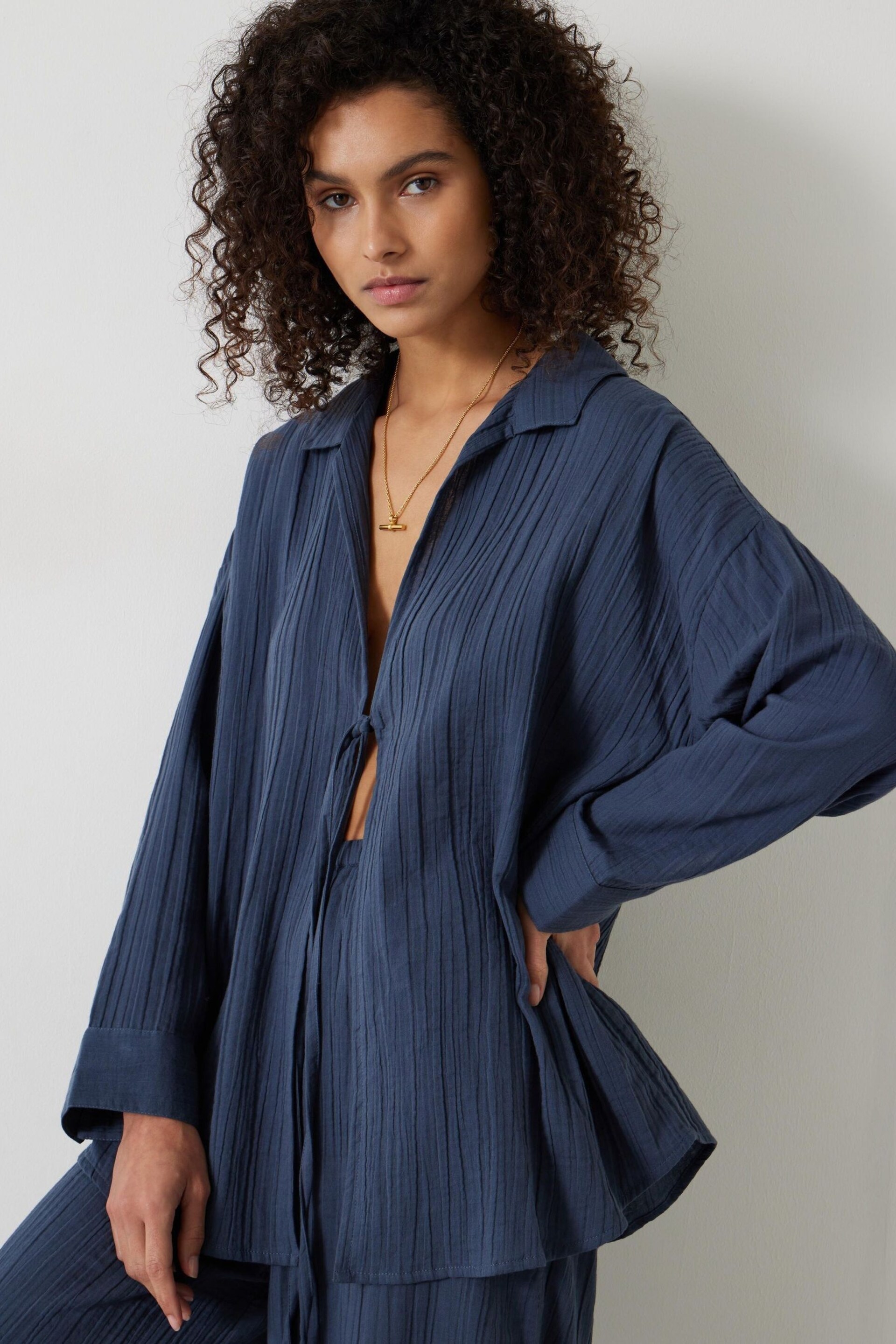 Hush Blue Elodie Tie Front Beach Shirt - Image 1 of 5