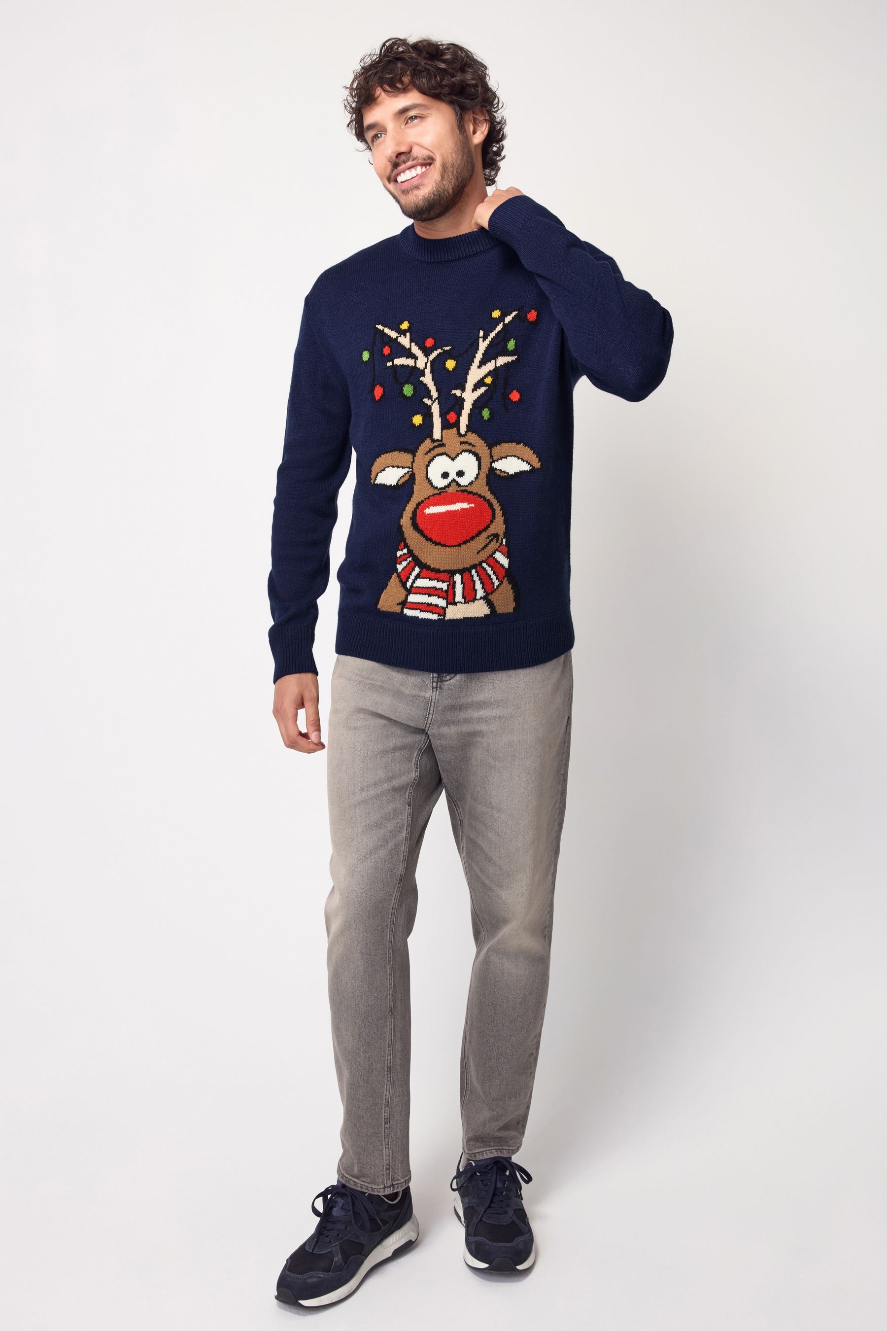 Buy Navy Blue Rudolph Crew Neck Regular Fit Christmas Jumper from Next Luxembourg