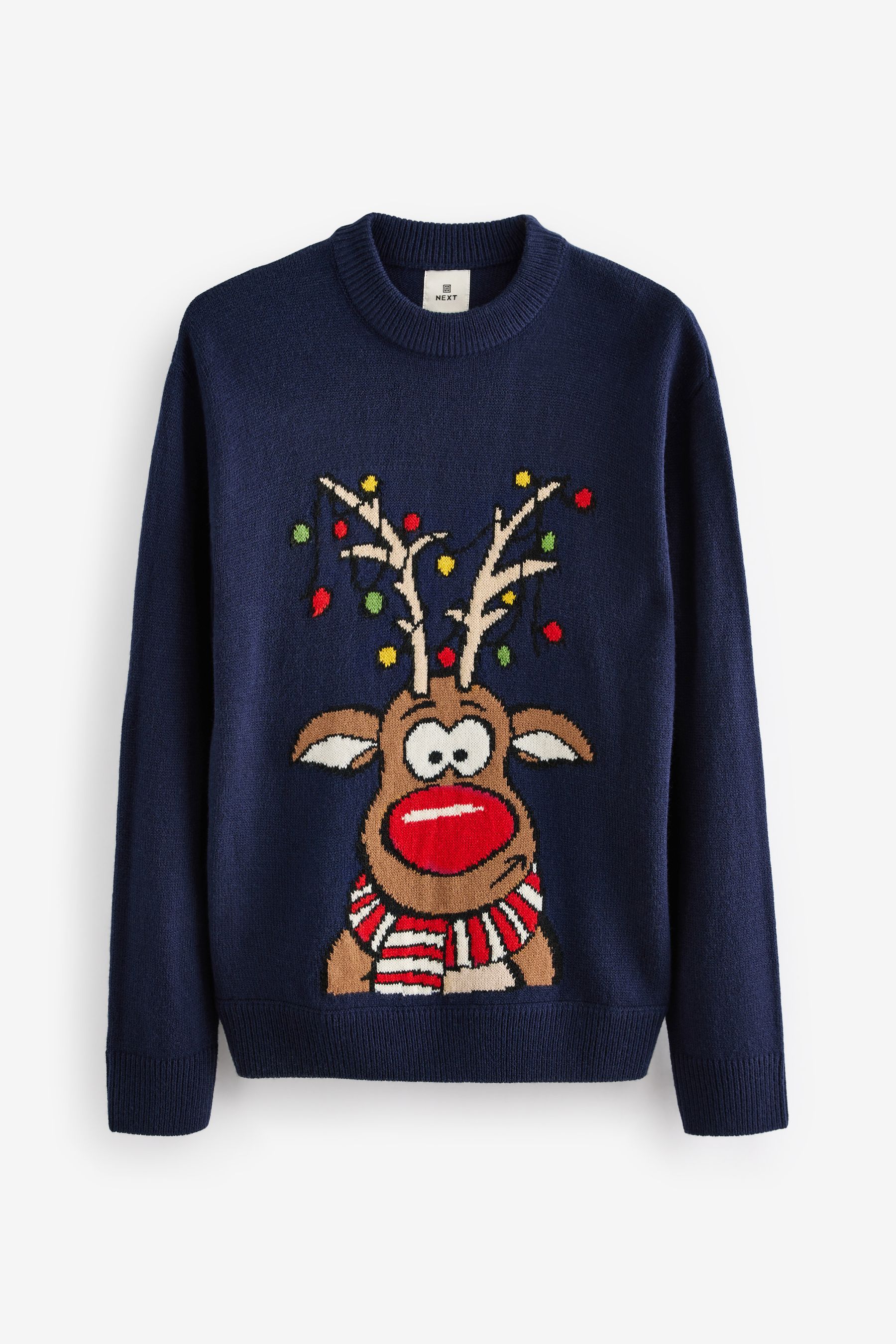 Buy Navy Blue Rudolph Crew Neck Regular Fit Christmas Jumper from the Next UK online shop