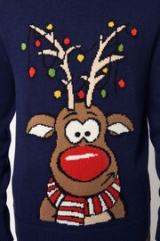 Navy Blue Rudolph Crew Neck Regular Fit Christmas Jumper - Image 9 of 9