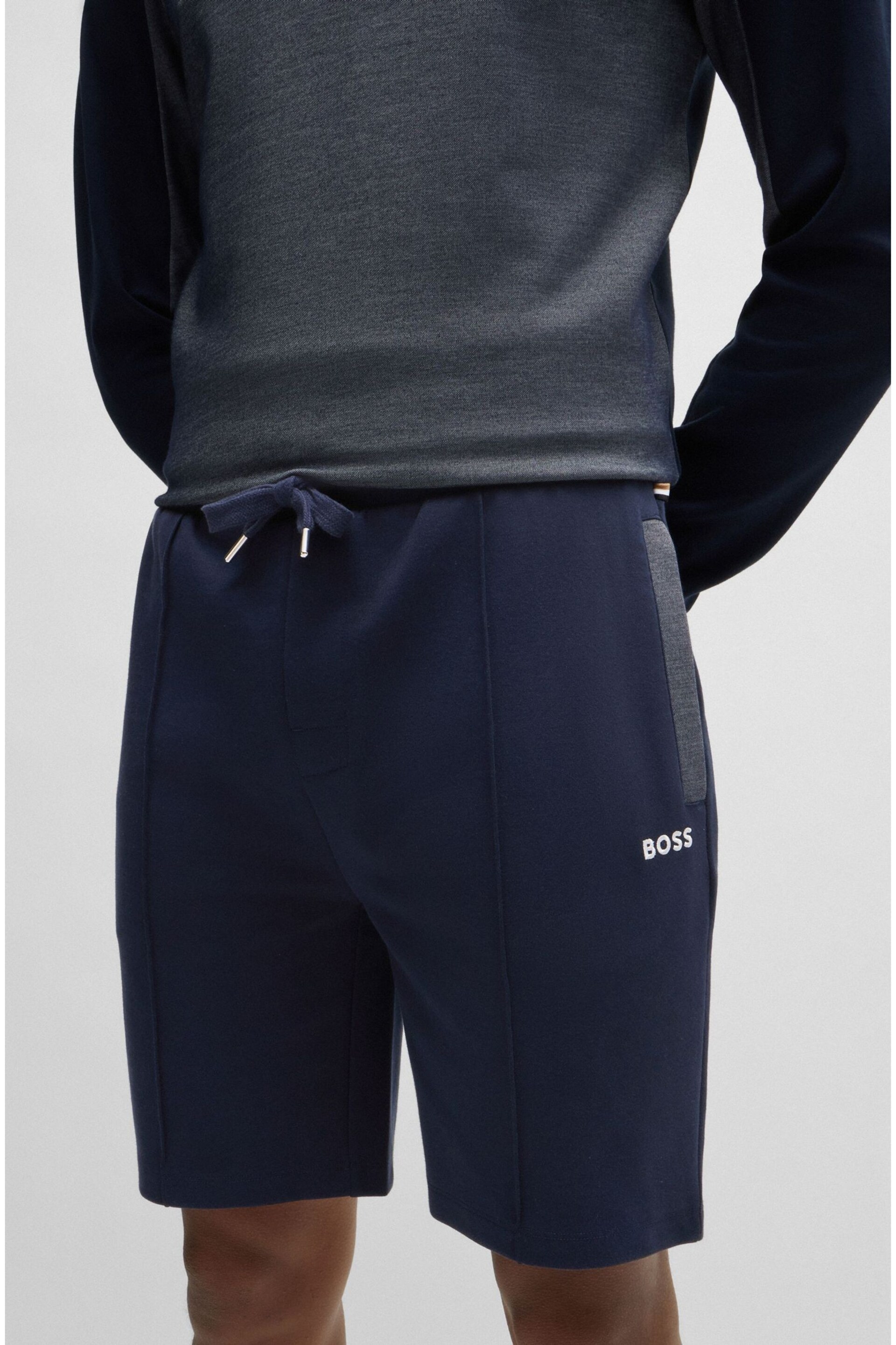 BOSS Blue Drawstring Cotton Pique Blend Jersey Shorts - Image 1 of 5